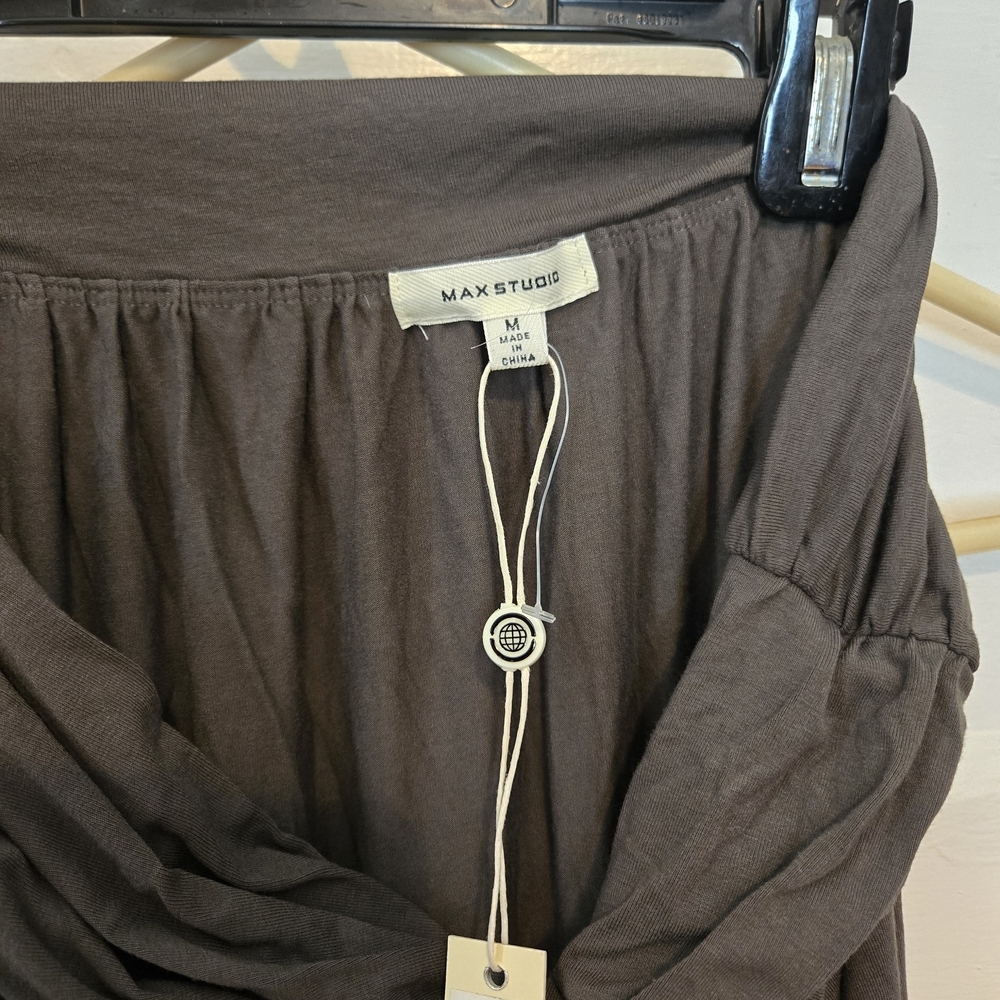 Max Studio Drape-Front Midi Skirt in Army - Picture 4 of 4